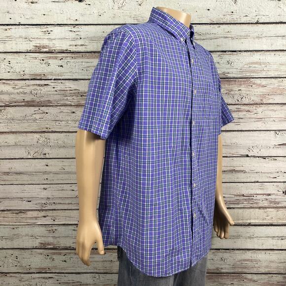 Chaps Purple Blue Plaid Button Front Shirt XXL Short Sleeve Collard - Picture 6 of 6